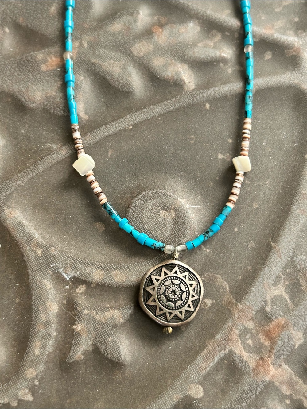 Turquoise Beaded Sunburst Pendant Necklace - Women Jewelry